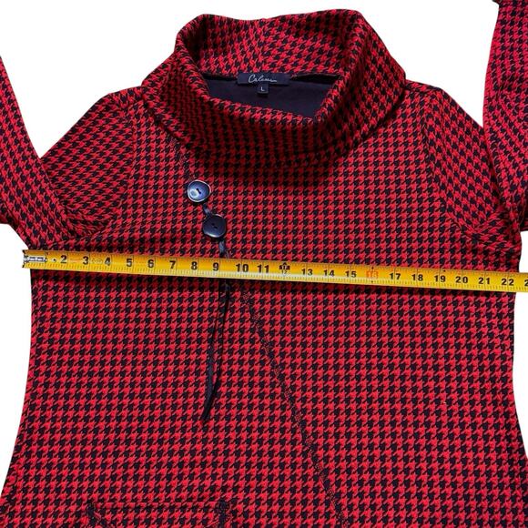 NWT Calessa Womens Stretch Knit Houndstooth Cowl Neck Tunic Top Size L Red Black - Picture 7 of 16